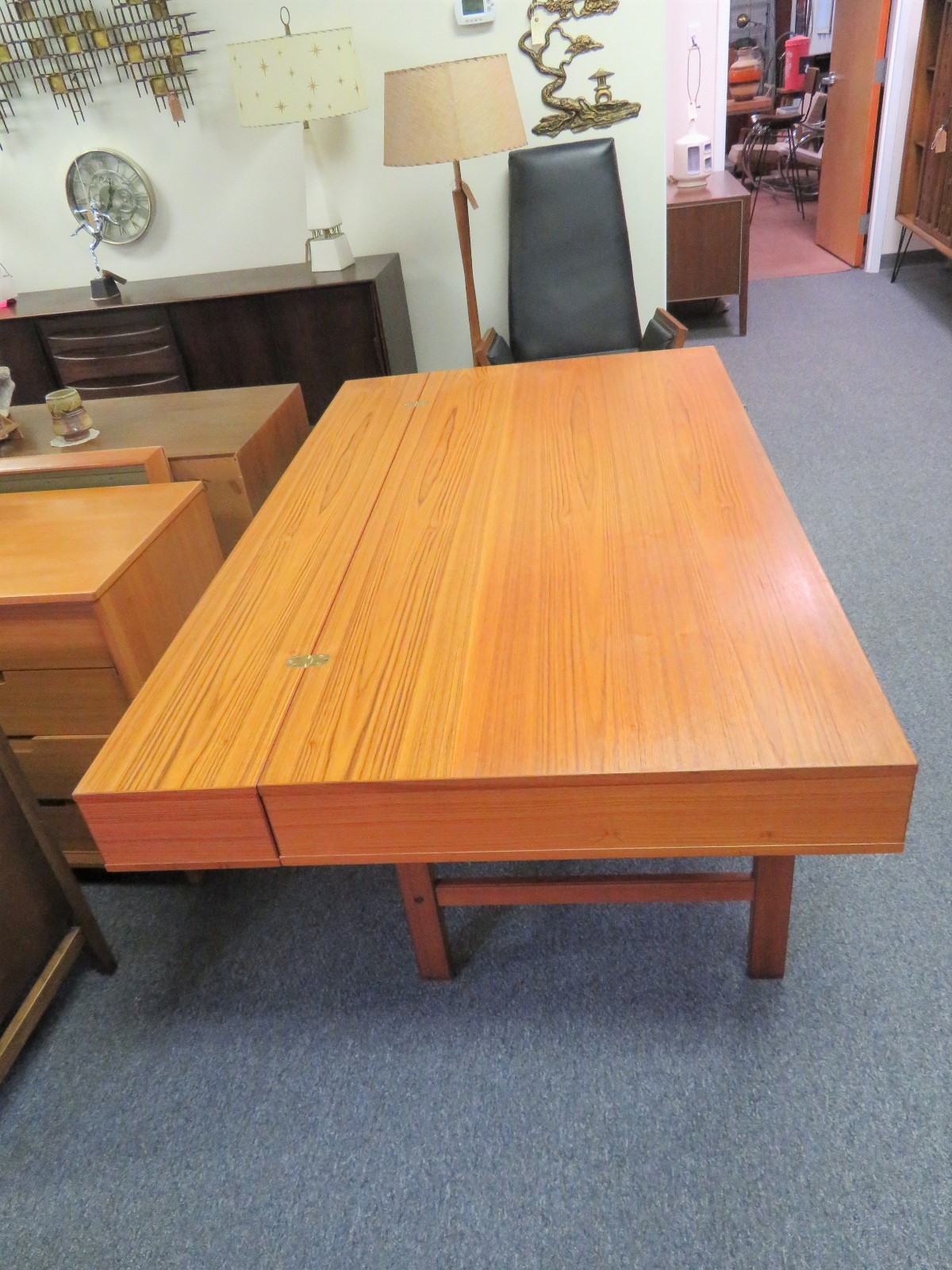 Mid-century Danish Modern Signed Peter Lovig Nielsen Flip Top Teak Partners Desk