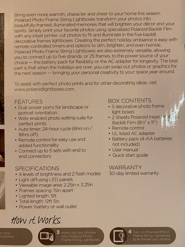 POLAROID 5 PHOTO FRAME STRING LIGHTBOXES Distressed WOOD FRAME ORIGINAL BOX NEW