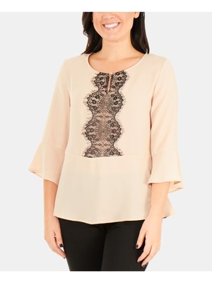 

NY COLLECTION Женский бежевый топ с рукавами 3/4 и каплевидным вырезом Petites