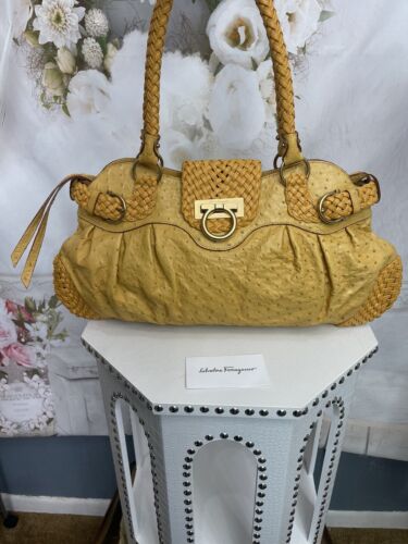 SALVATORE FERRAGAMO GENUINE OSTRICH Marisa bag Yellow BRAND SALVATORE FERRAGAMO GENUINE OSTRICH Marisa bag Yellow BRAND