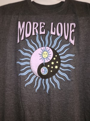 NEW MIGHTY Fine T-Shirt Women's Charcoal More Love Sun Moon YIN YANG Size Large 