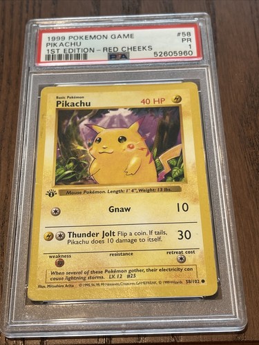 1999 Pokemon #58 Pikachu 1st Edition Shadowless Red Cheeks