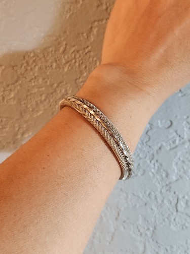Vintage 925 Sterling Silver Mesh Cuff Bracelet 27.8 Grams