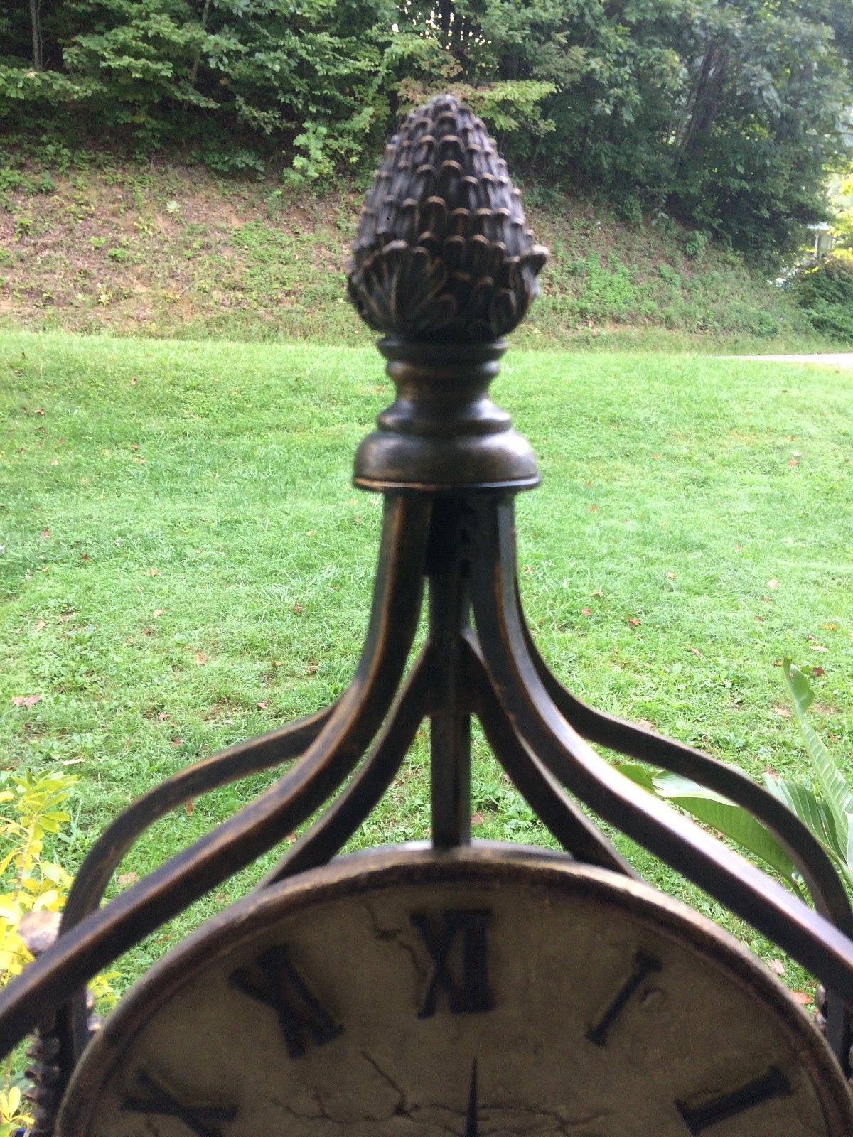 Contemporary Grandfather Clock Metal Scrollwork Pendulum Floor Clock Standing