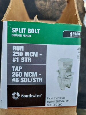 5-Pack Southwire Split-Bolt Cable Connectors #1 Str #8 250 NEW SEALED Service