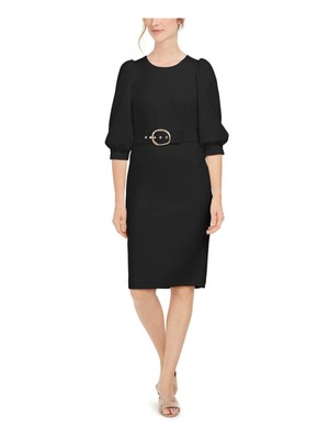 

CALVIN KLEIN Женское черное платье-футляр из крепа с аквалангом и поясом, Черный