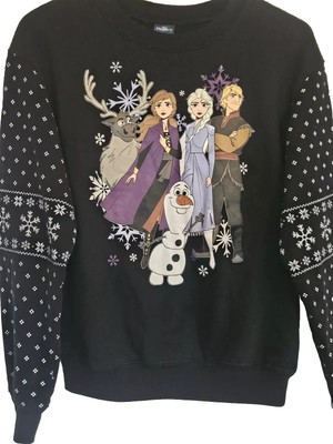 Anna Olaf Elsa Kristoff Sven Frozen Kids XS Black Graphic Print Disney Sweater