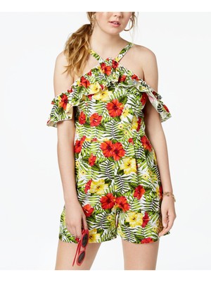 

Женский зеленый цветочный комбинезон XOXO с открытыми плечами и оборками на бретельках Juniors