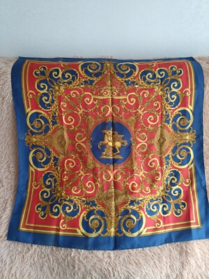 HERMES Carre LES TUILERIES by Joachim Metz Silk Navy Blue Gold Red Scarf Shawl