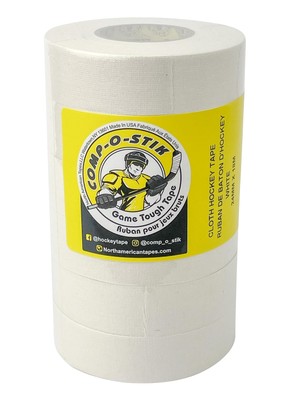Comp-O-Stik Hockey Tape - 1'' White Cloth - 6 Roll Multipack