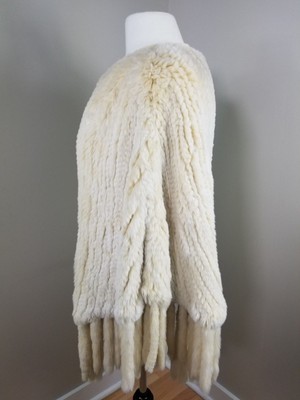 HOLT RENFREW GENUINE Knitted BLONDE Shredded Mink Fur Wedding Poncho Shawl OS