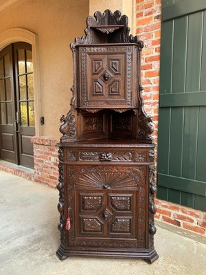 Detailed Antique Clock And Cabinet Quite UniQue Three Hand Carved Shelves as well as Closed Cubby