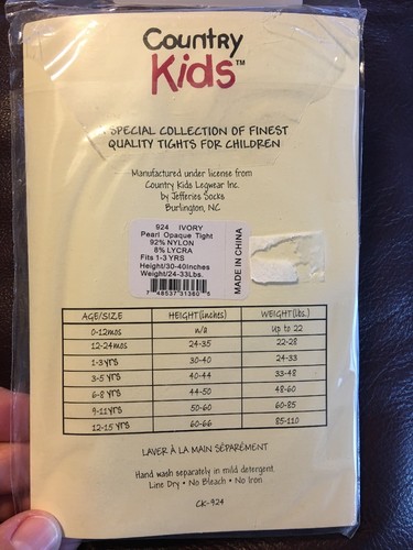 Country Kids Pearl Shimmer Tights Ivory Size 1 - 3 Years Pearl Opaque Tights
