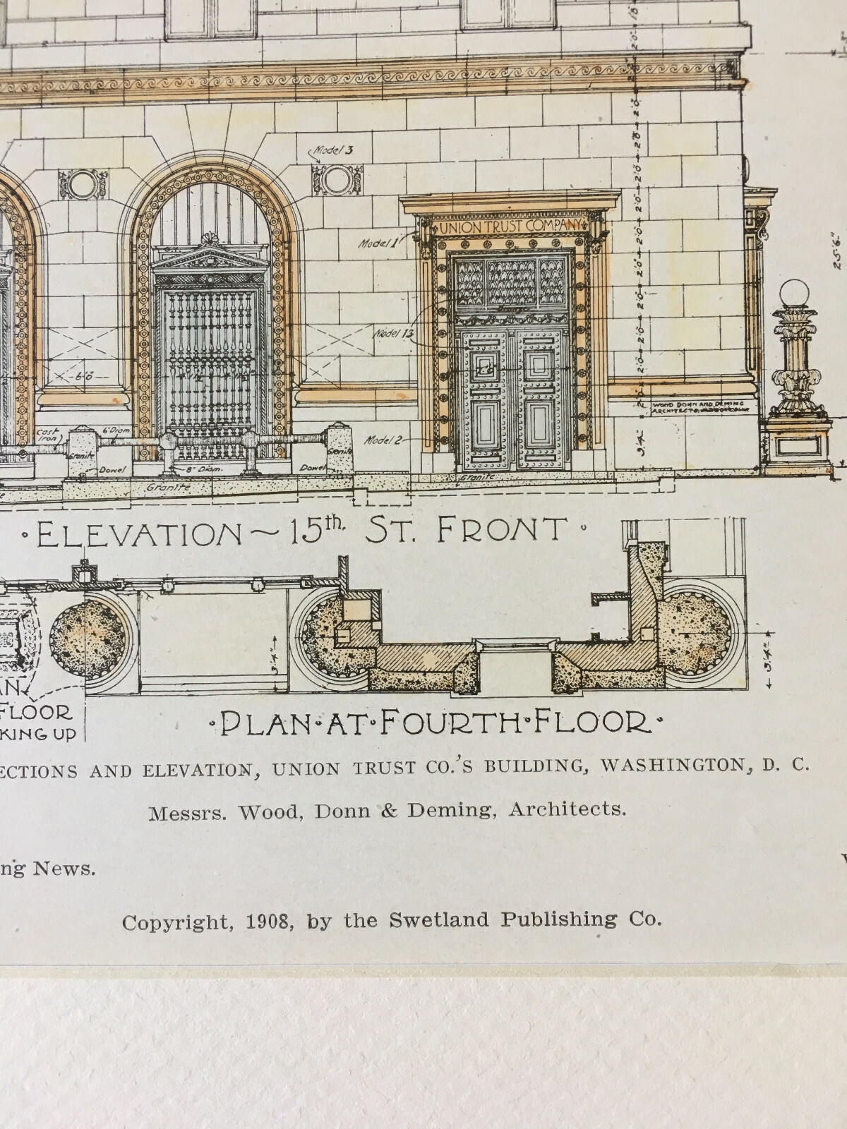 Union Trust, Washington DC, 1908, Wood Donn & Deming, Original Hand Colored