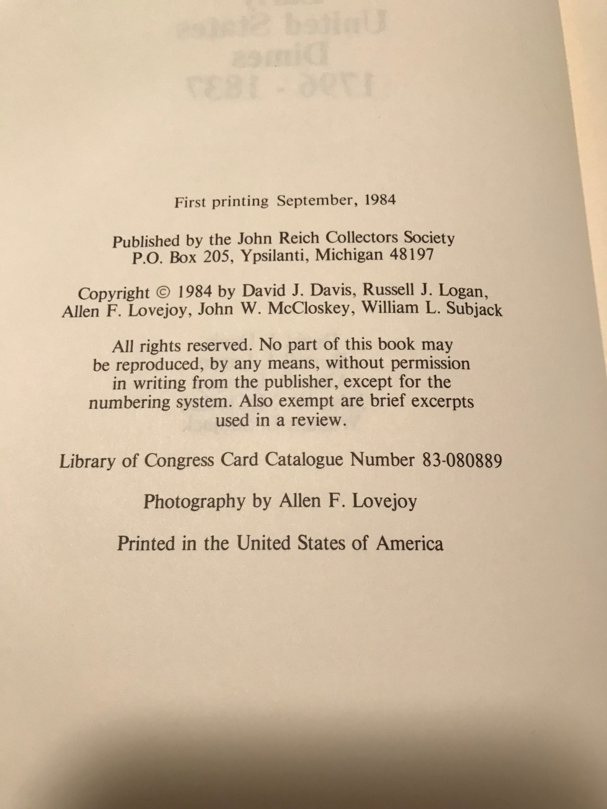 Early United States Dimes 1796-1837 Reference Book 1984 First Printing Hardcover