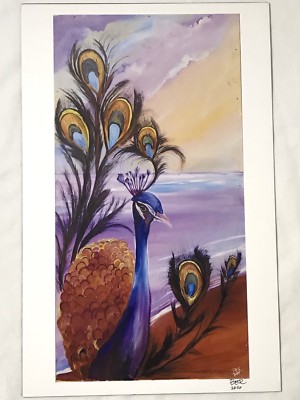 Peacock By The Ocean Beach Art Print Signed BER 2016 11'' x 17''