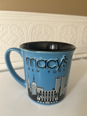 Vintage Macys Macy's New York Embossed Mug Twin Towers Empire State Skyline