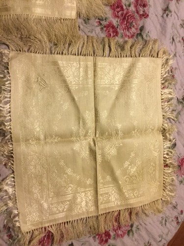 Vintage Antique Monogram Linen Napkins with fringe - Lot / Set of 10 -