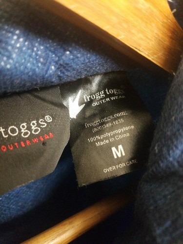 Frogg Toggs Blue Rain Jacket Size medium Hood Full Zipper Light Weight Fishing