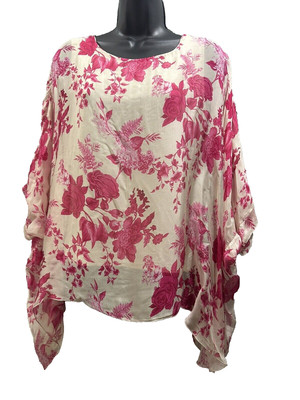 Elena Baldi Small S Women's Silk Floral Overlay Top Short Sleeve  Blouse 