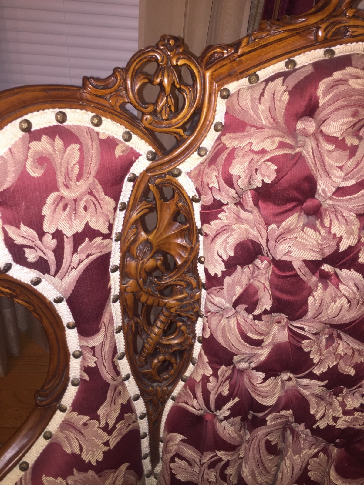 Rocco Victorian John Henry Belter hand carved antique wingback chair