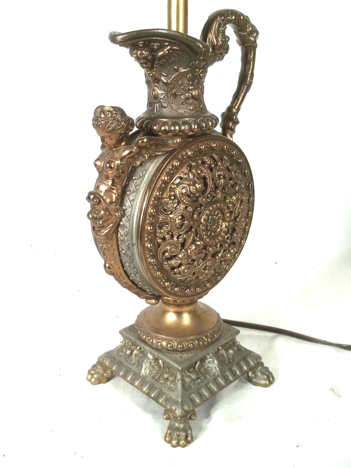 ANTIQUE EARLY 20th CENTURY RENAISSANCE REVIVAL METAL WINGED FEMALE LAMP