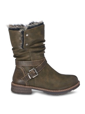

GC SHOES Женские оливково-коричневые зимние ботинки Bailey из шерпы для удобного надевания и снятия, Коричневый, BAILEY