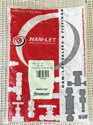 *NEW* One bag of 25 sealed Ham-Let Lok 7121L-B Brass Plug Fitting 1/4'' VCR Free 