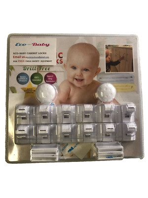 Eco Baby Cabinet Locks Drill Free 12 Pcs 2 Locks - NEW , FREE Shipping