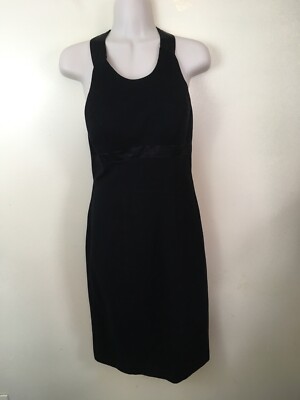 Cache Women's Sleeveless Black Dress Back Bow and Buttons Satin Trim Size 4