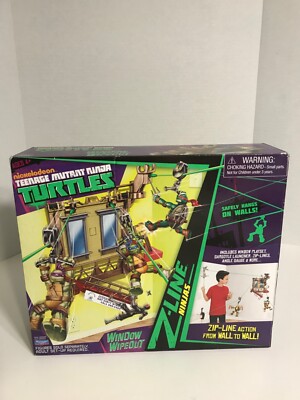 Vintage New Open Box Playmates Nickelodeon TMNT Window Wipeout Zip-Line Action
