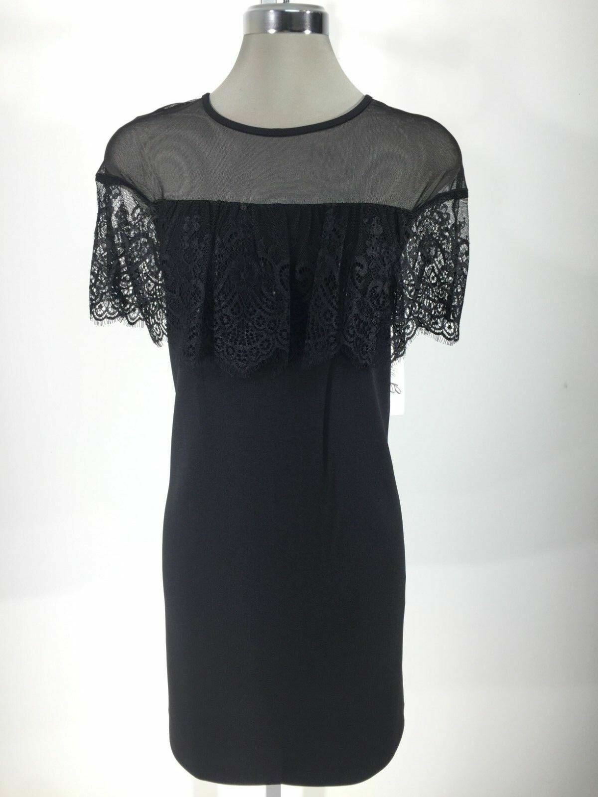 Chetta B NWT Элегантное ЧЕРНОЕ кружевное коктейльное платье с круглым вырезом и короткими рукавами 4 6 8 10