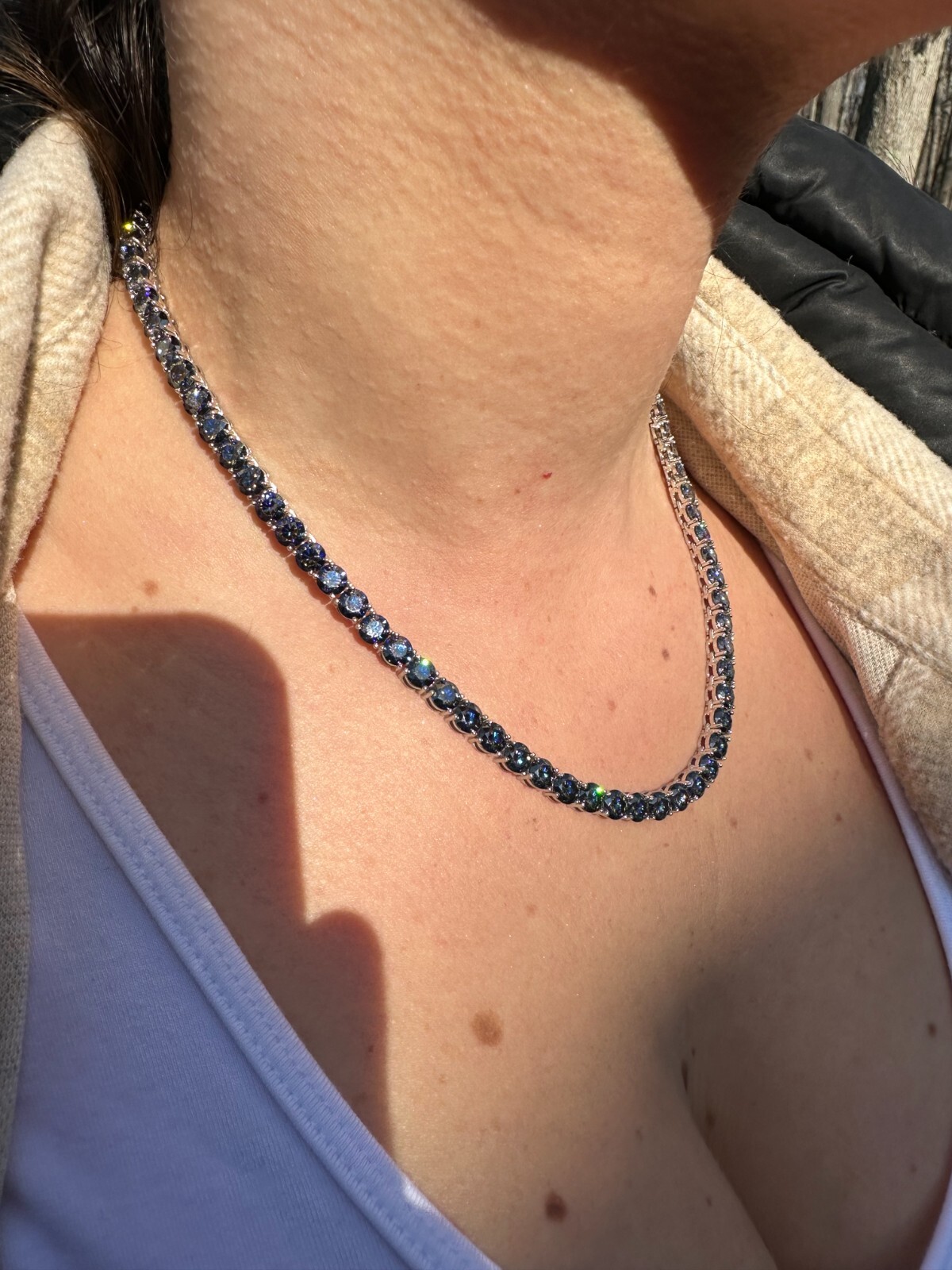 Pre-owned Silver Real Blue Moissanite 5mm Tennis Chain 925  Iced Necklace Pass Diamond Test