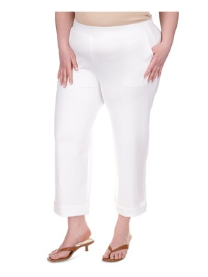 MICHAEL MICHAEL KORS Womens White Textured Wide Leg Cuffed Pants Plus 2X