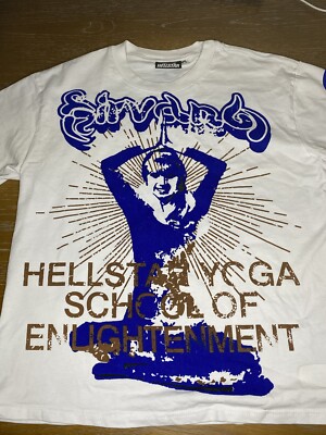 (Brand New) Hellstar Studios Yoga Short Sleeve Tee Shirt Cream/Blue (Size Small)
