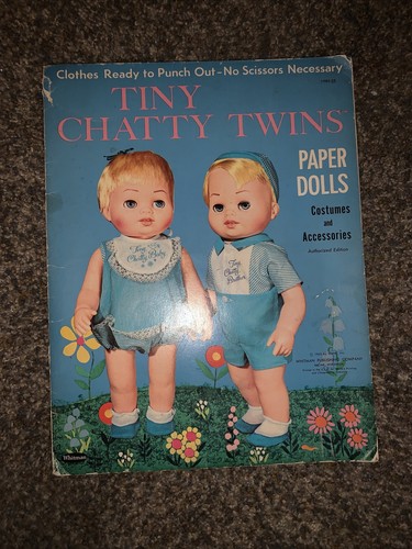 Vintage 1963 Tiny Chatty Twins Paper Dolls Costumes and Accessories Whitman