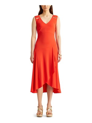 

LAUREN RALPH LAUREN Женское красное коктейльное платье миди без рукавов Petites, Красный