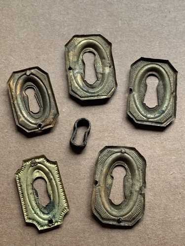 Lot of 6 Antique/Vintage Brass Keyhole Escutcheons, Good/Fair Condition