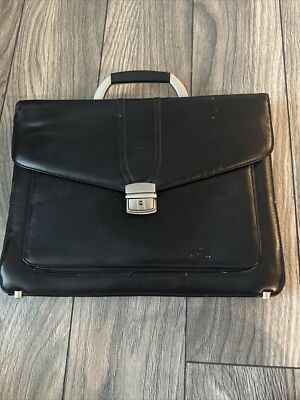 Vintage GUCCI Black Textured Leather Hard Atache Briefcase Business Bag