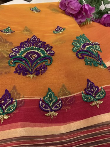 New Pure Organza Saree/ Beautiful Embroidery And Stone Work