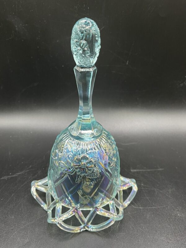 Vintage Fenton Blue Opalescent Lattice Flower Glass Bell