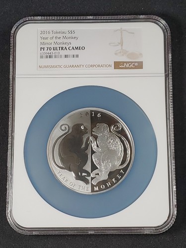 ★NGC★最高鑑定★2016 PF70 UC カナダ 銀貨10ドルスワロフスキー 2016 TOKELAU $5 1 OZ SILVER YEAR MONKEY: MIRROR MONKEYS