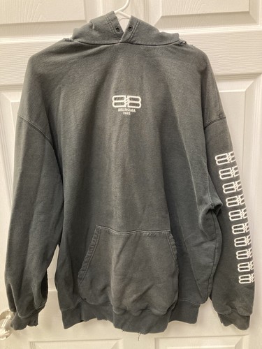 Balenciaga BB Paris Icon Medium Fit Crash Finish Mens Hoodie