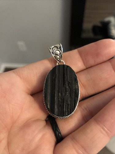 Black Tourmaline Gemstone Handmade Gift Jewelry Pendant 2.36