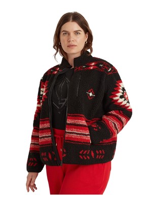 

LAUREN RALPH LAUREN Женская черная куртка из искусственной овчины на молнии с карманами Plus, Черный, 202818215001