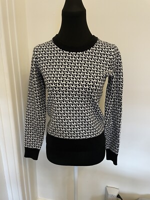 Michael Kors MK Print Logo Sweater Crew Neck Knit Black White MSRP $110 NEW