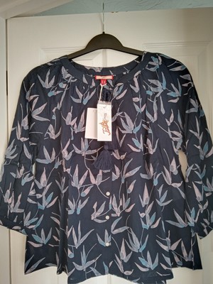 JOE BROWNS BLOUSE TOP NAVY PINK BLUE TONAL PRINT FLOWER UK 10-12, EUR 36-40 BNWT