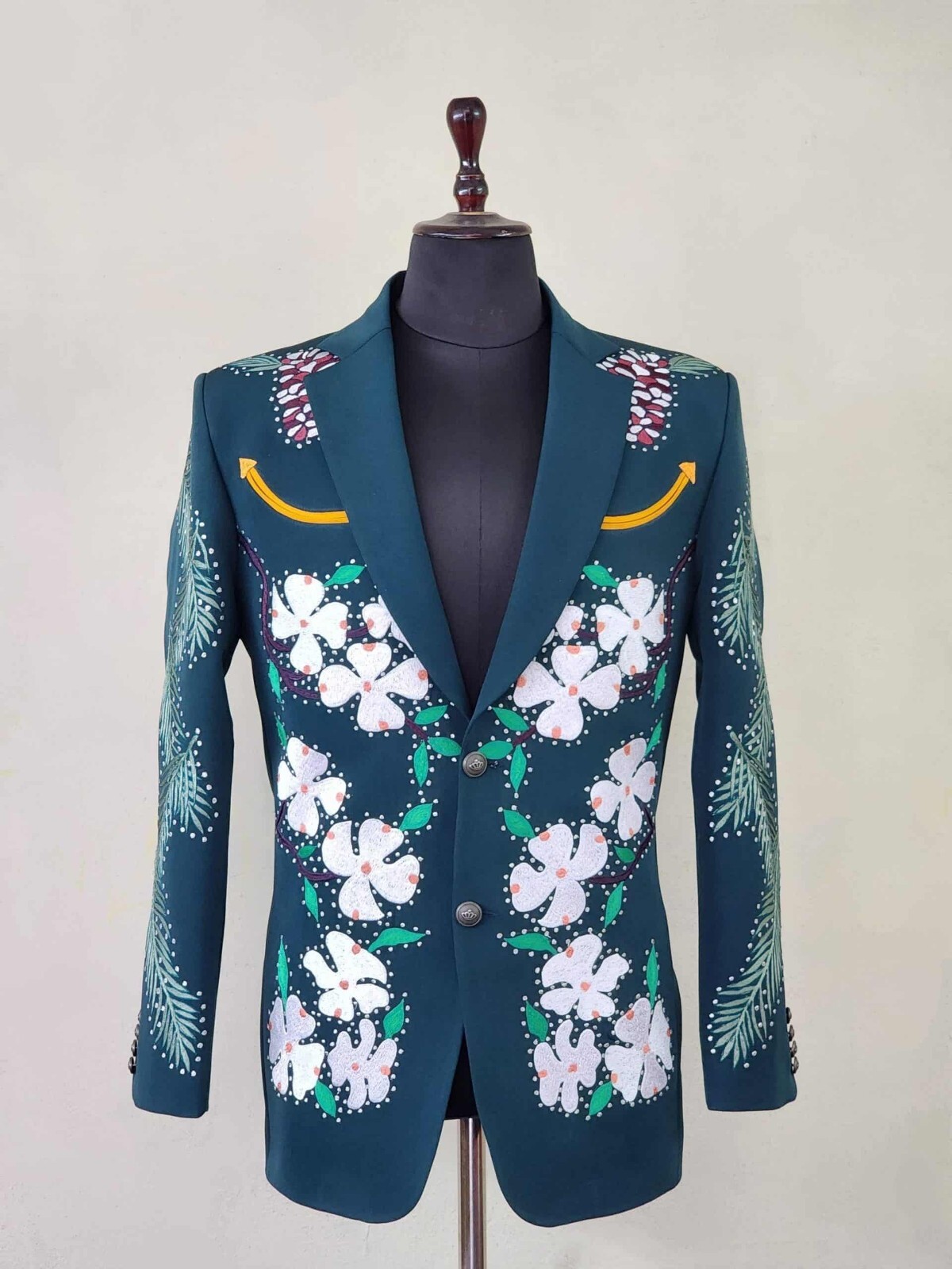 Pre-owned Art Men 2pc Bespoke Floral Embroidered Smiley Pockets Nudie Western Suit Outfits In Blue