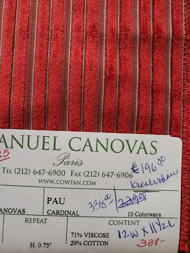 (2) MANUEL CANOVAS Fabric Remnants - PAU  09 -  Cut Velvet Stripe- 12x11  $338
