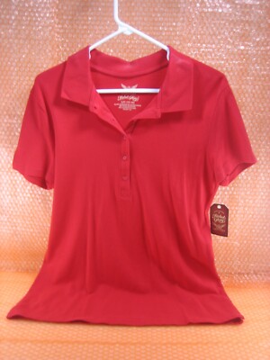 FADED GLORY Red S/Sleeve V/Neck Pullover Collared Womens Top Size L 12 14